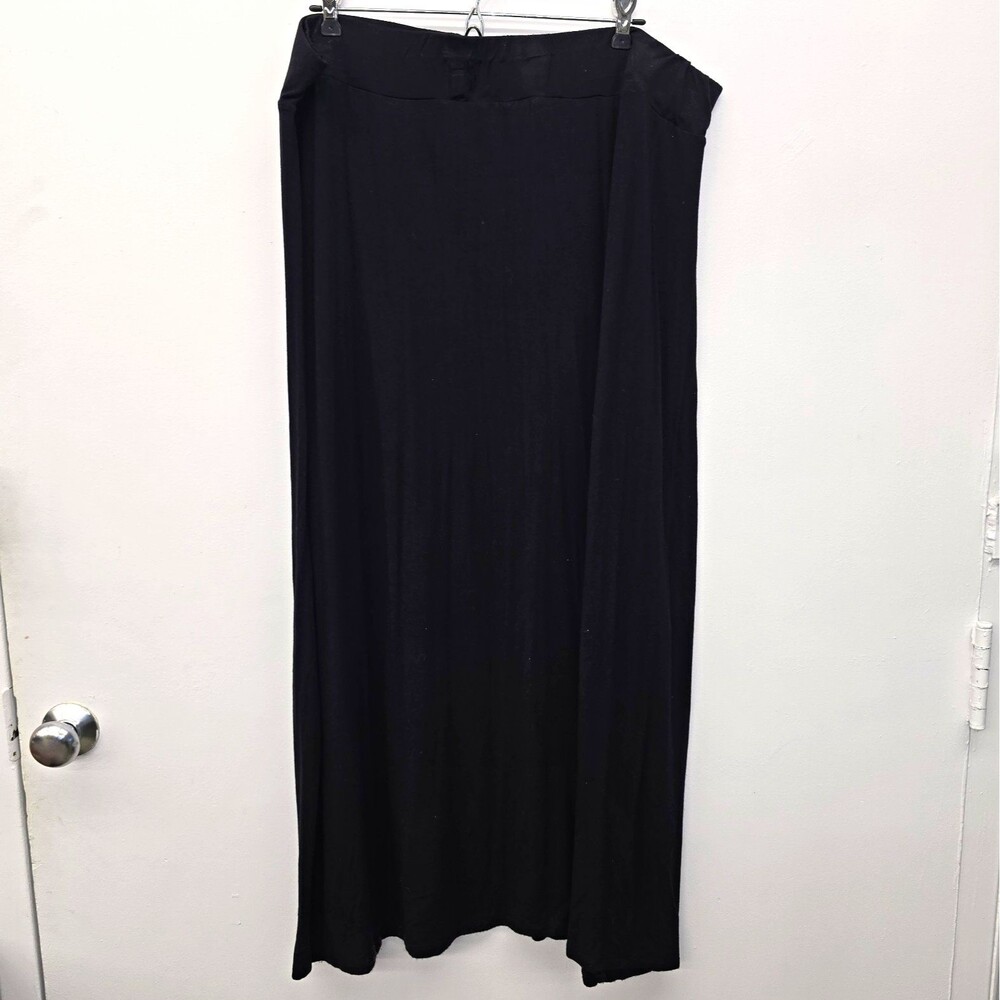 a.n.a Womens Sz 2X Black Solid Maxi Skirt Pull On Stretch Elastic Waist Rayon